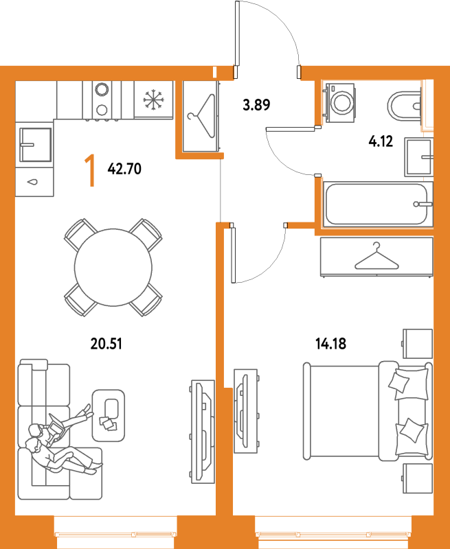 2 ккв (Евро) 42,7 м²
