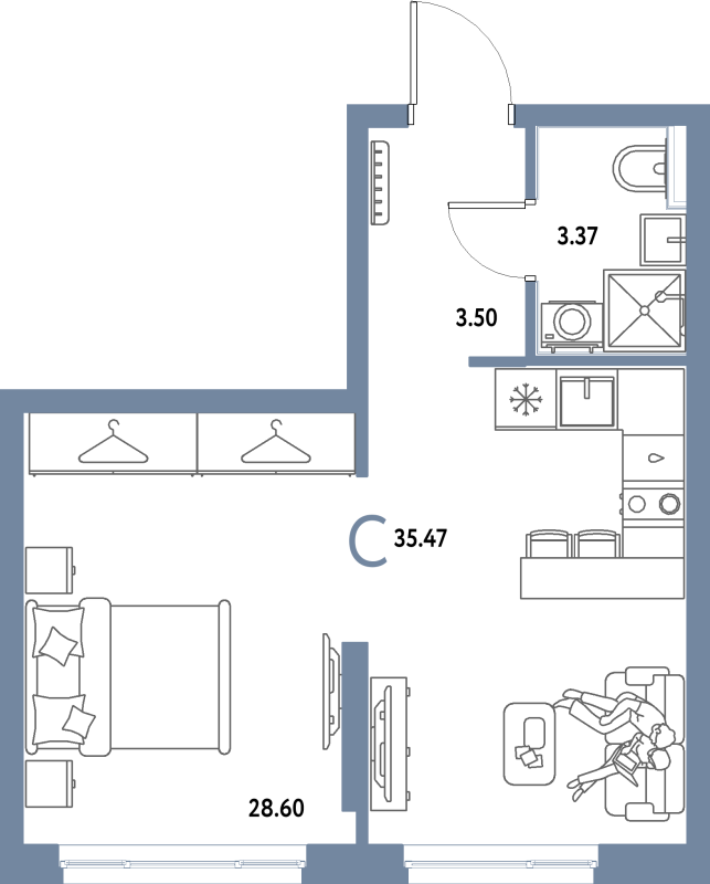 Студия 35,5 м²