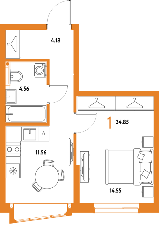 1 ккв 34,9 м²
