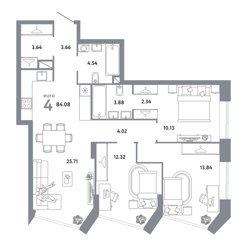 4 ккв (Евро) 84,1 м²