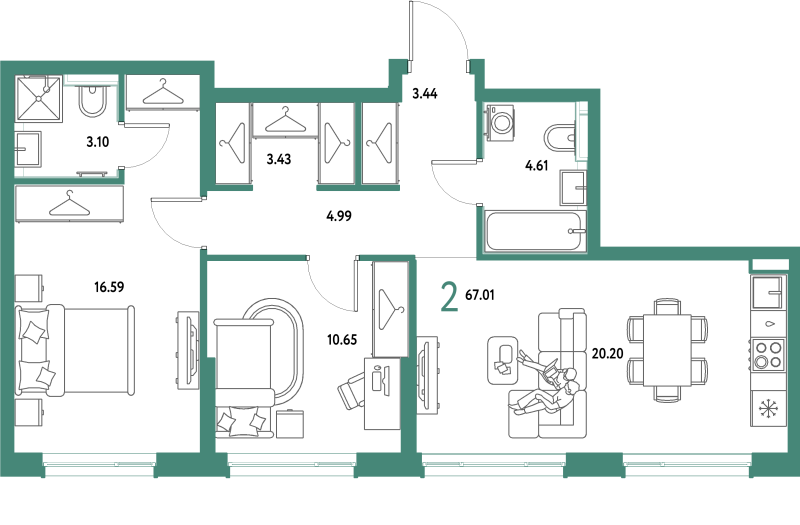 3 ккв (Евро) 67 м²