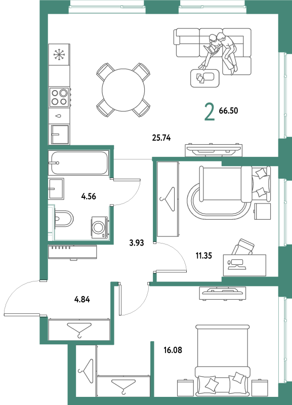 3 ккв (Евро) 66,5 м²