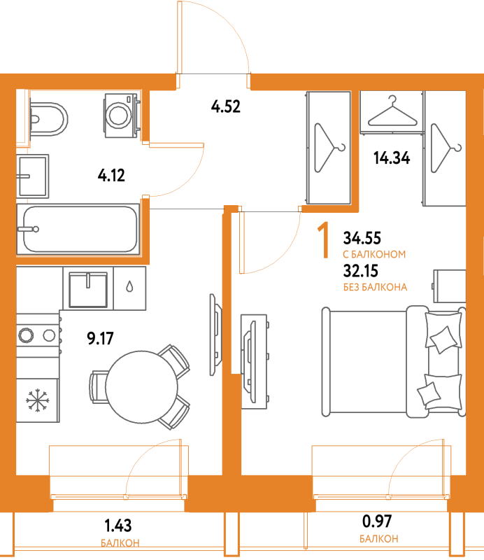 1 ккв 34,6 м²