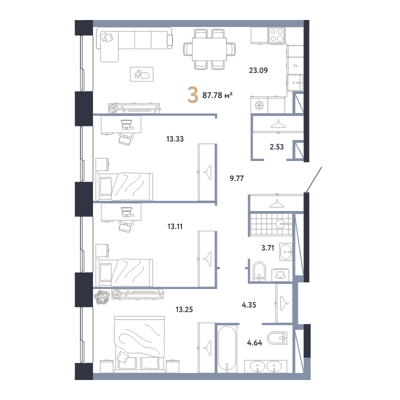 4 ккв (Евро) 87,8 м²