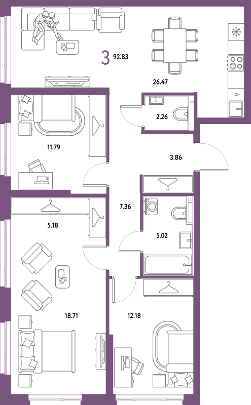 4 ккв (Евро) 92,8 м²