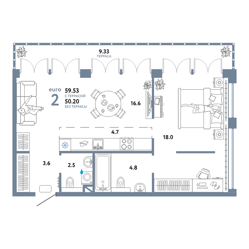 2 ккв (Евро) 59,5 м²