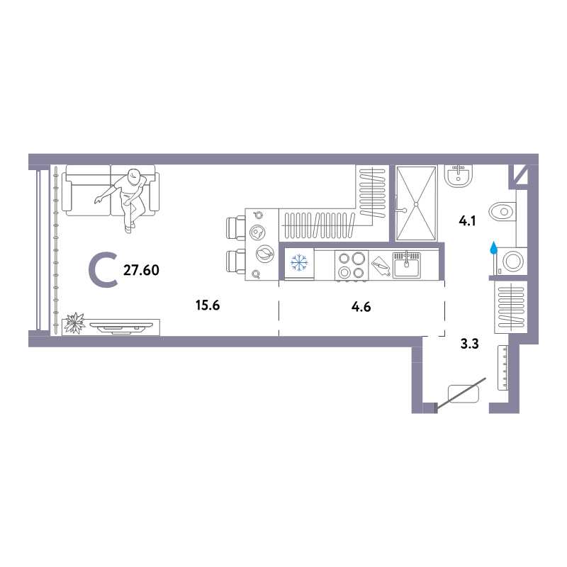 Студия 27,6 м²