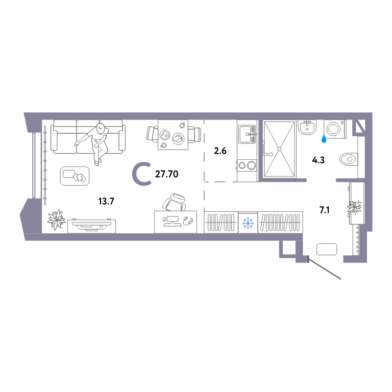Студия 27,7 м²