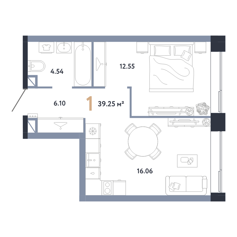 2 ккв (Евро) 39,3 м²