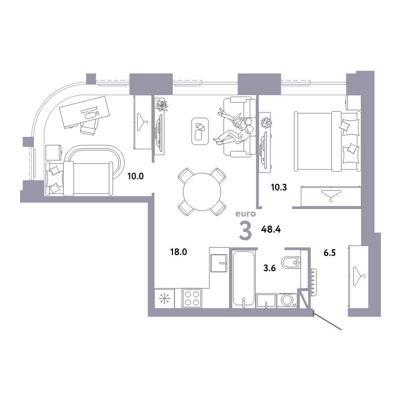 3 ккв (Евро) 48,4 м²