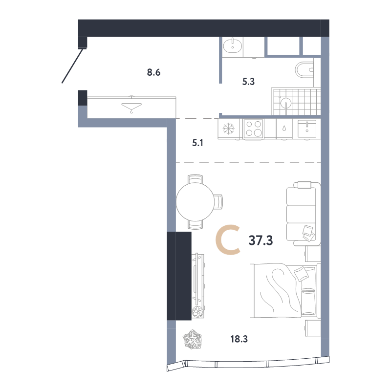 Студия 37,3 м²