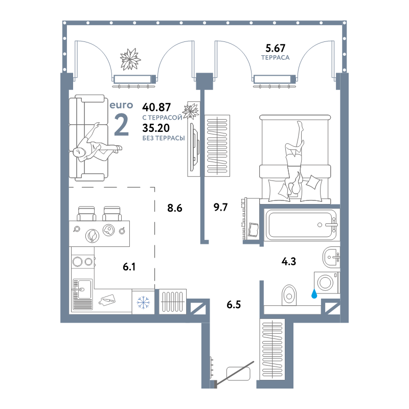 1 ккв 40,9 м²