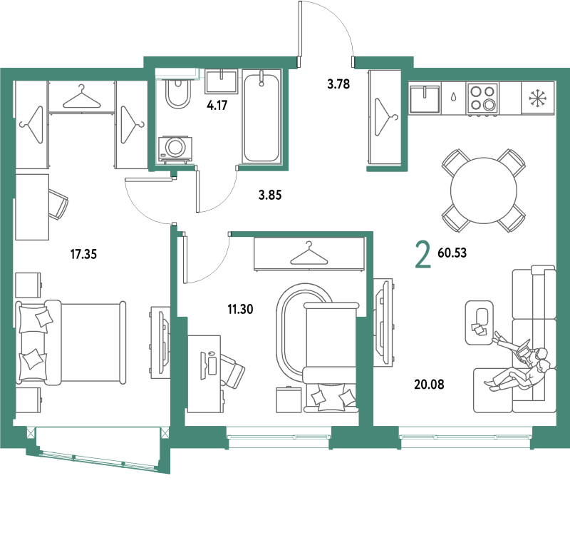 3 ккв (Евро) 60,5 м²