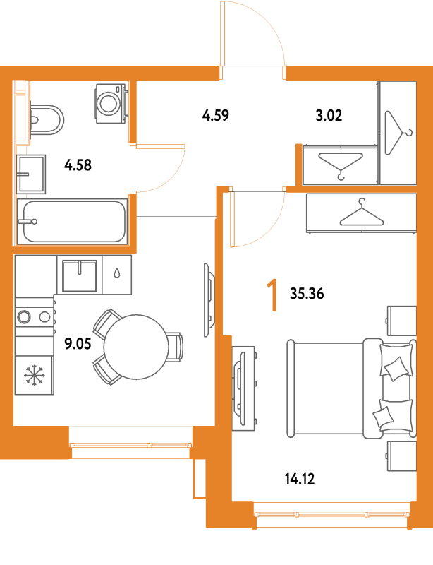 1 ккв 35,4 м²