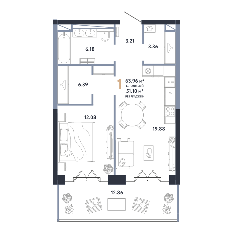 2 ккв (Евро) 64 м²