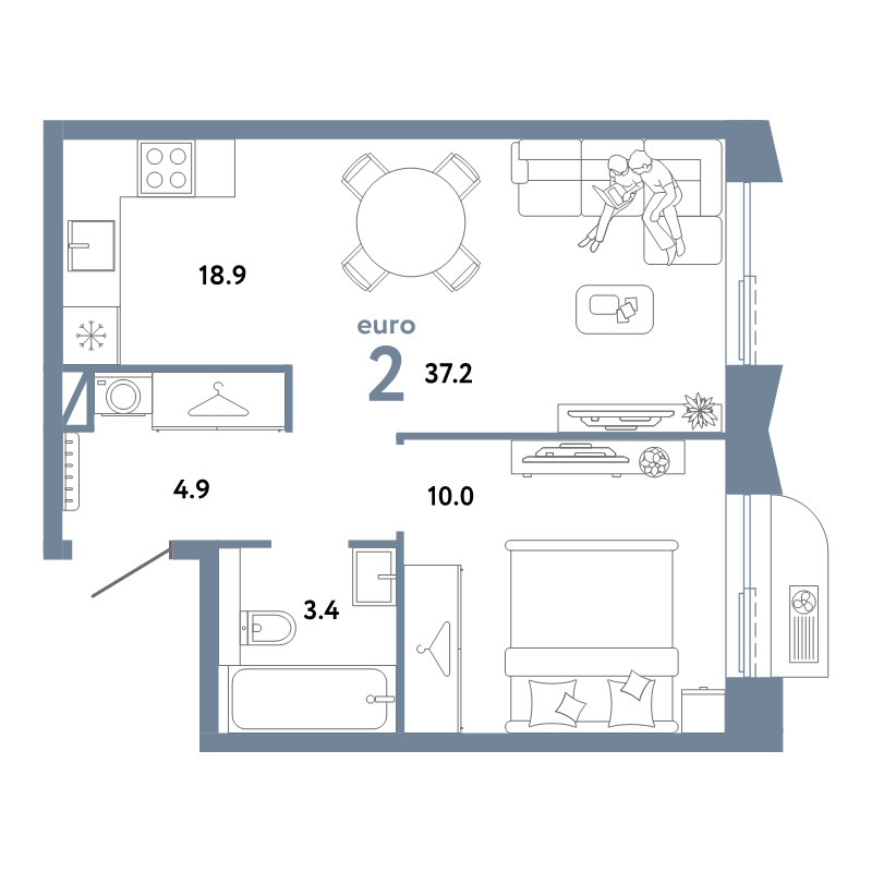 2 ккв (Евро) 37,2 м²