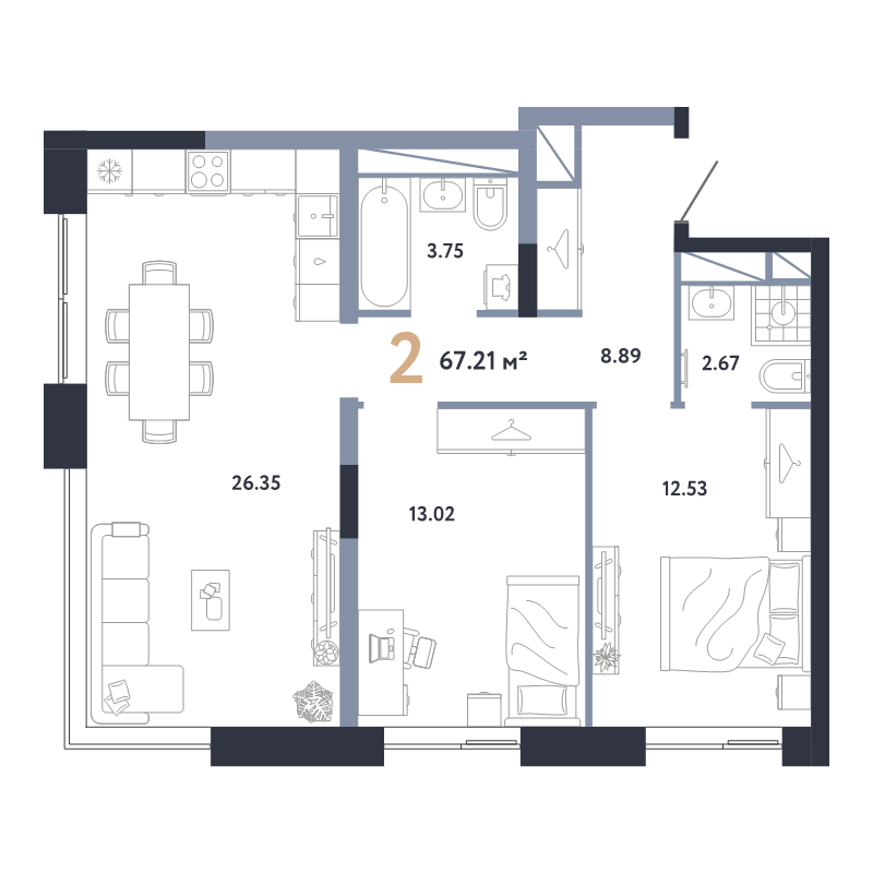 3 ккв (Евро) 67,2 м²