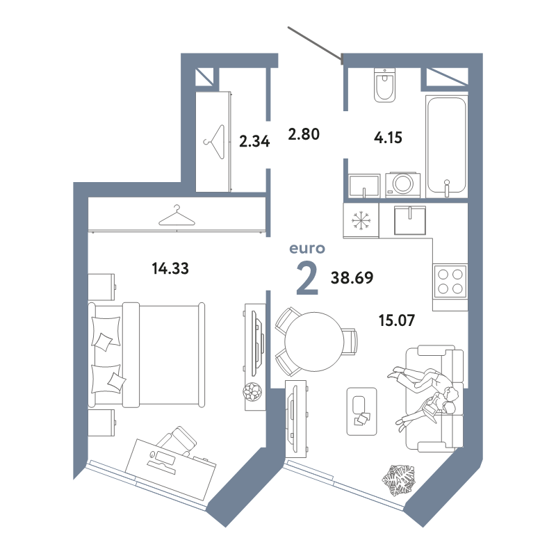 2 ккв (Евро) 38,7 м²