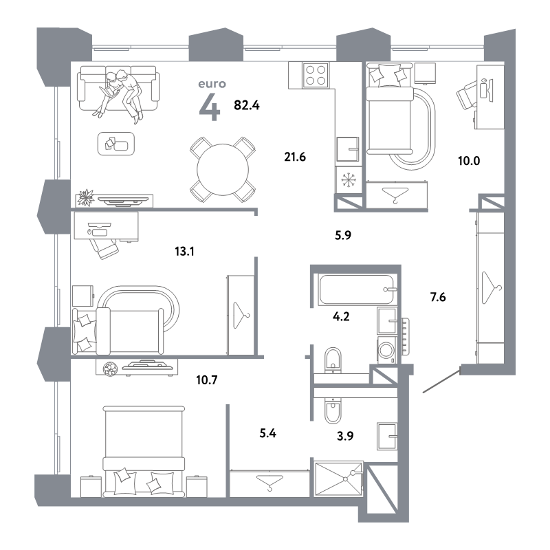 4 ккв (Евро) 82,4 м²