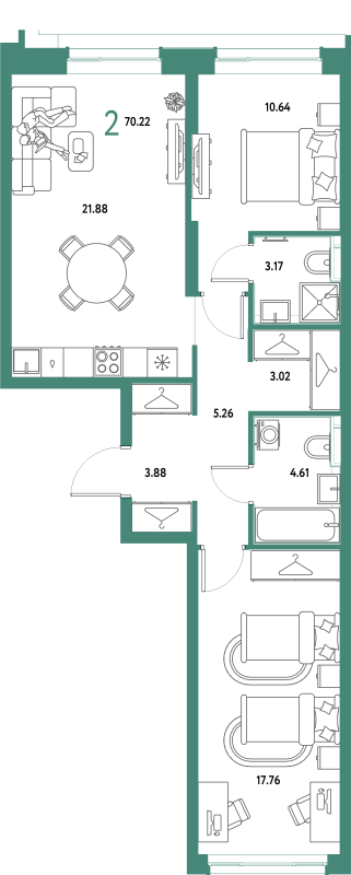3 ккв (Евро) 70,2 м²