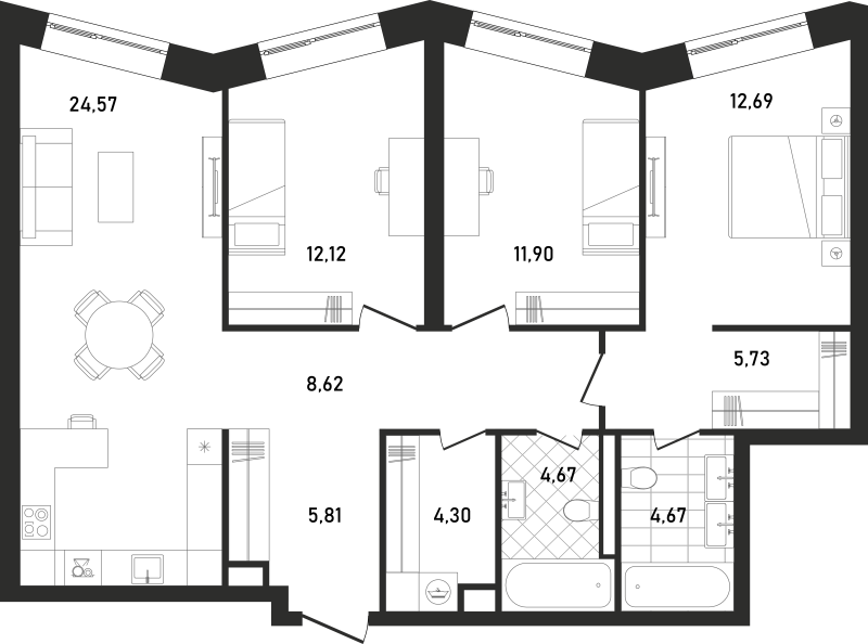4 ккв (Евро) 95,2 м²