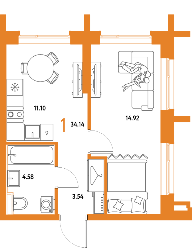 1 ккв 34,1 м²