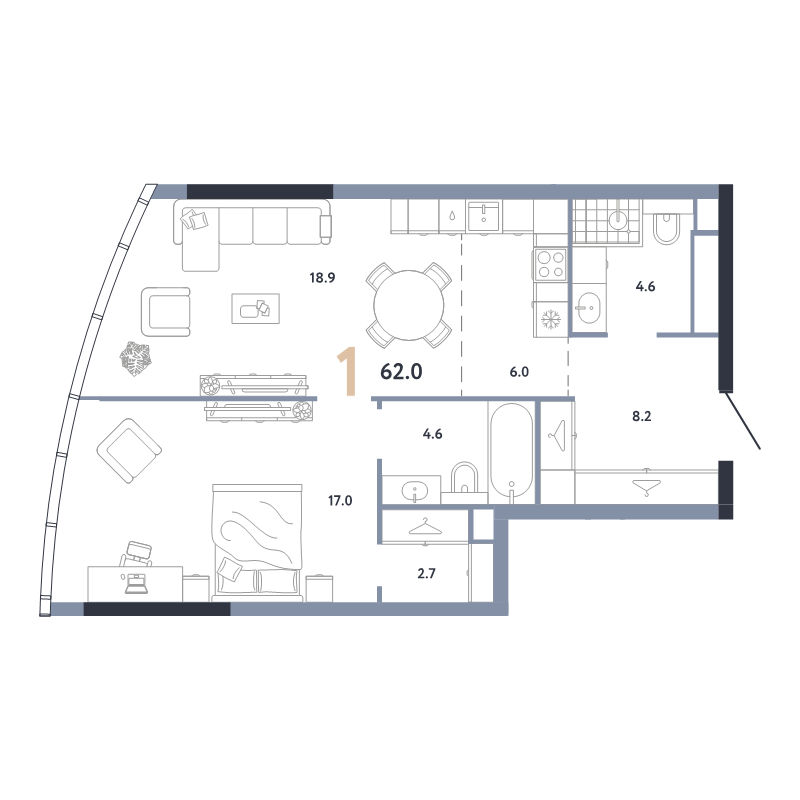 2 ккв (Евро) 62 м²