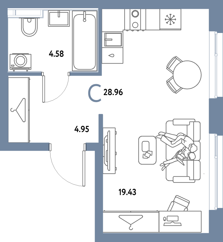 Студия 29 м²