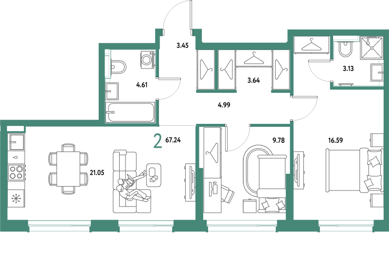 3 ккв (Евро) 67,2 м²