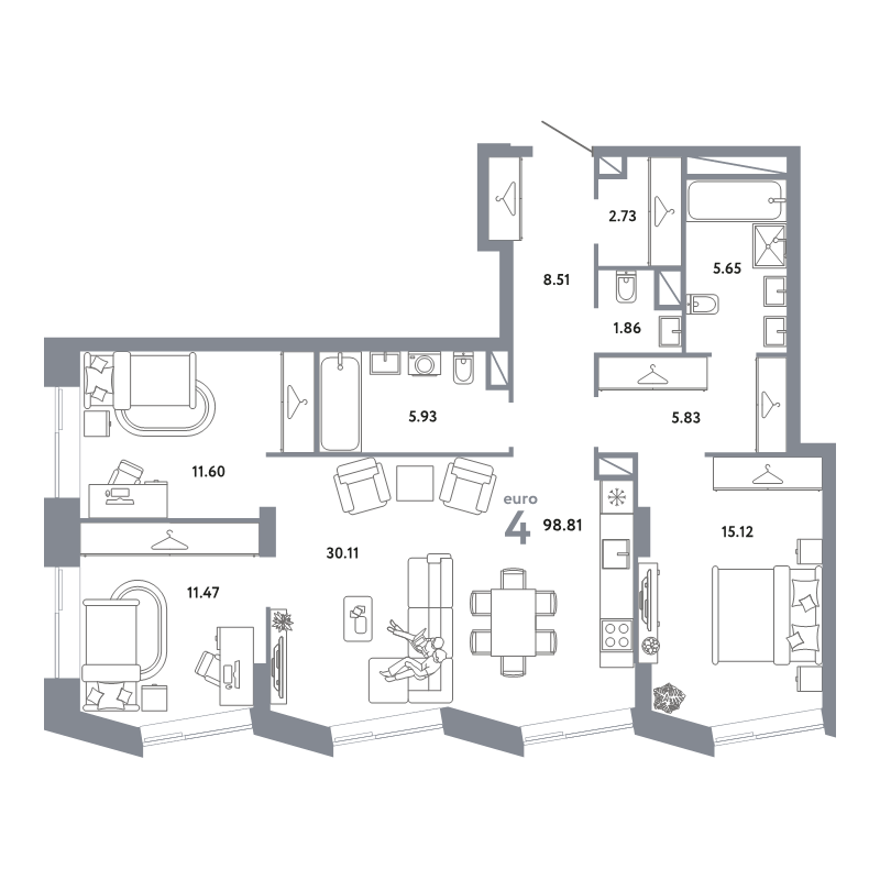 4 ккв (Евро) 98,8 м²