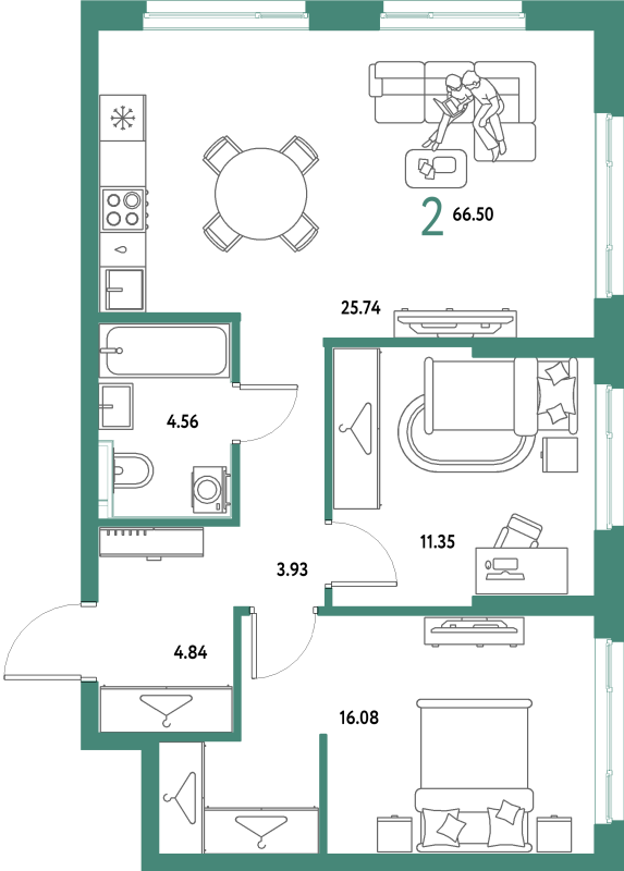 3 ккв (Евро) 66,5 м²
