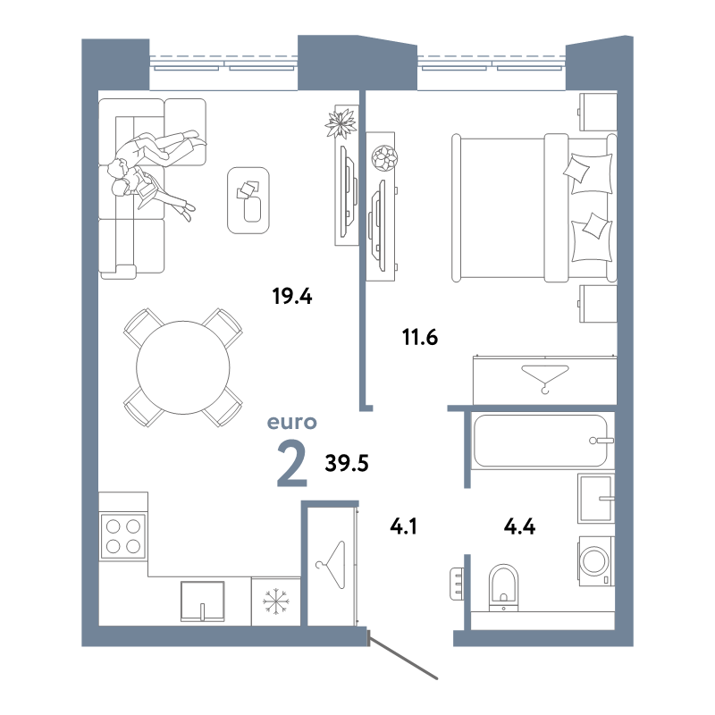 2 ккв (Евро) 39,5 м²