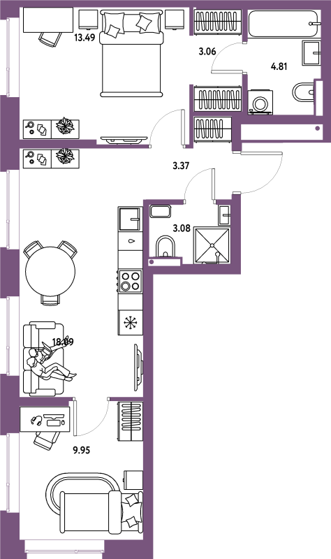 3 ккв (Евро) 55,9 м²