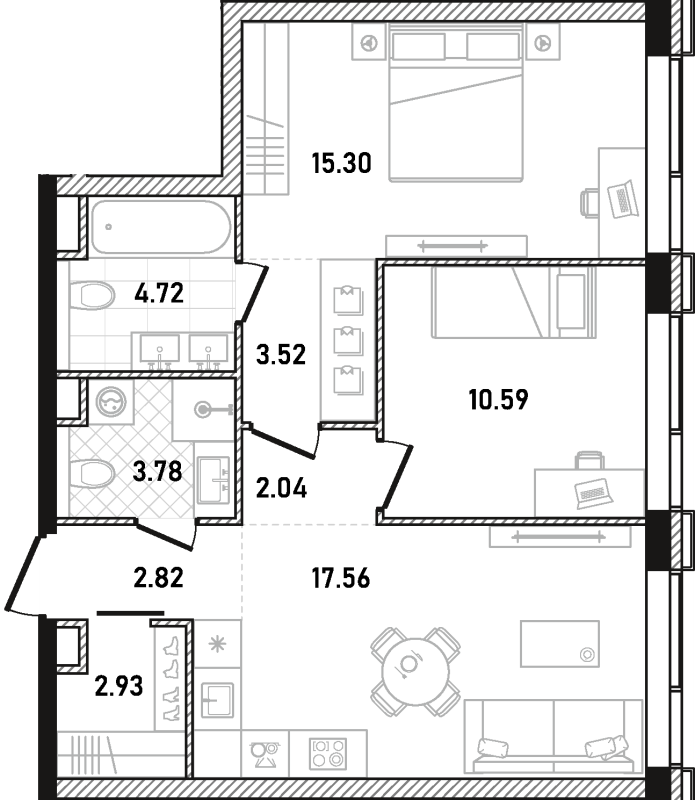 3 ккв (Евро) 63,3 м²