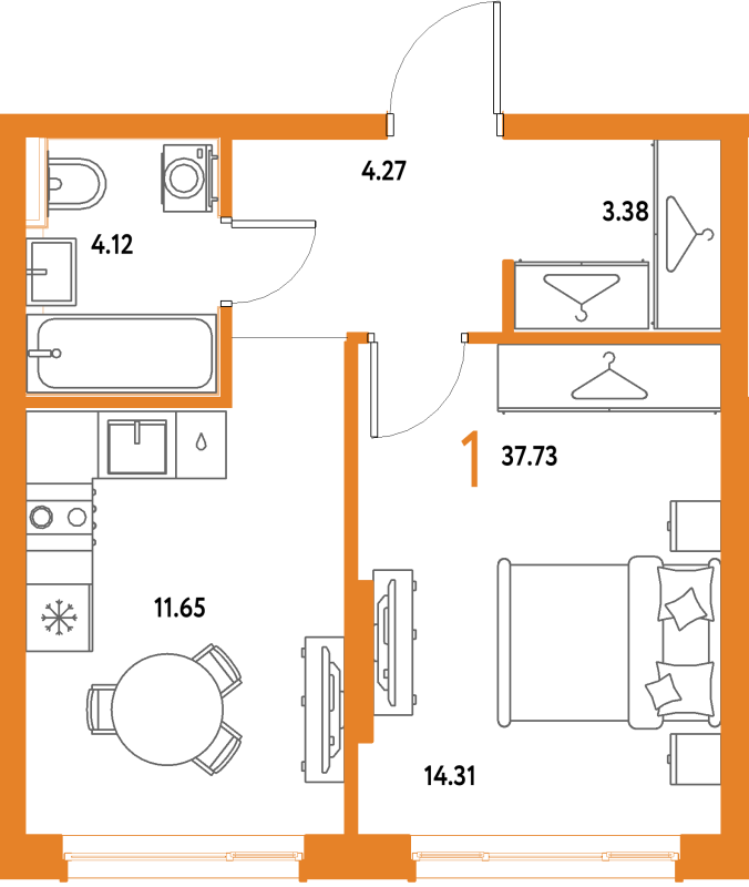 1 ккв 37,7 м²