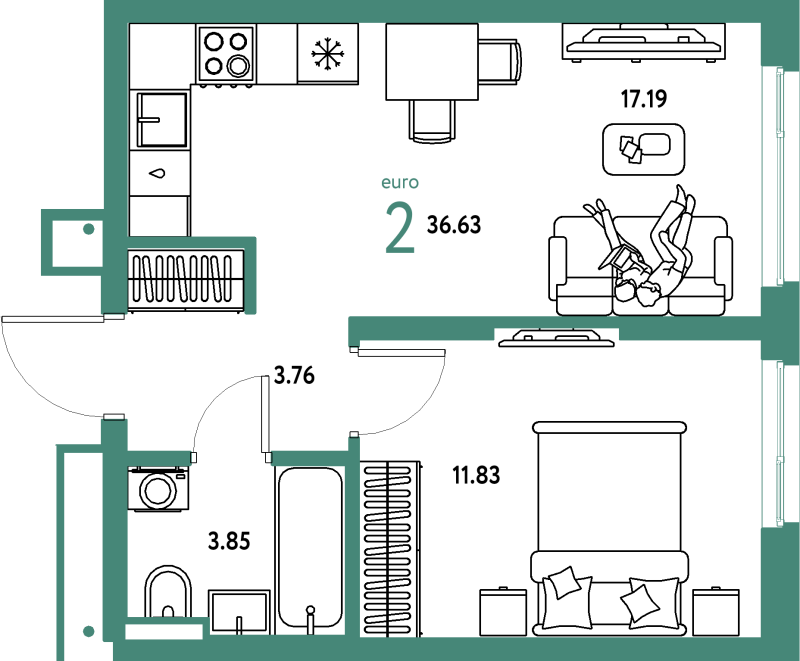 2 ккв (Евро) 36,6 м²