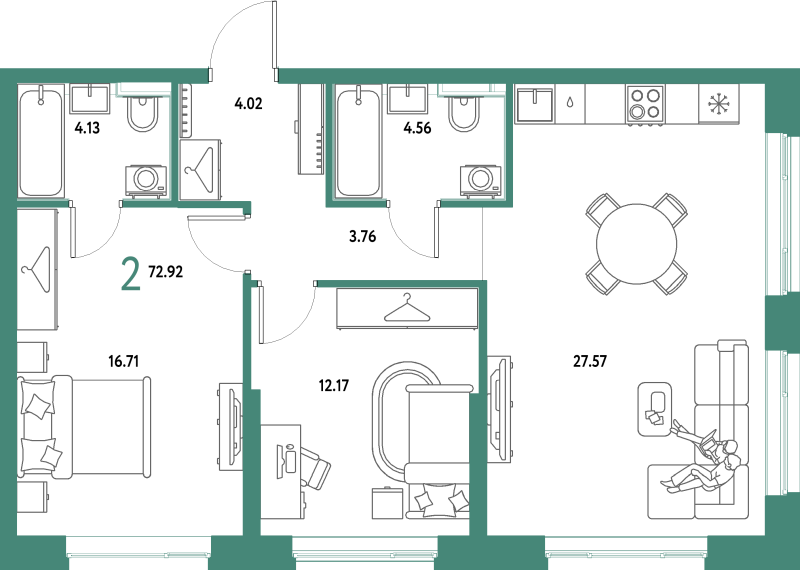 3 ккв (Евро) 72,9 м²