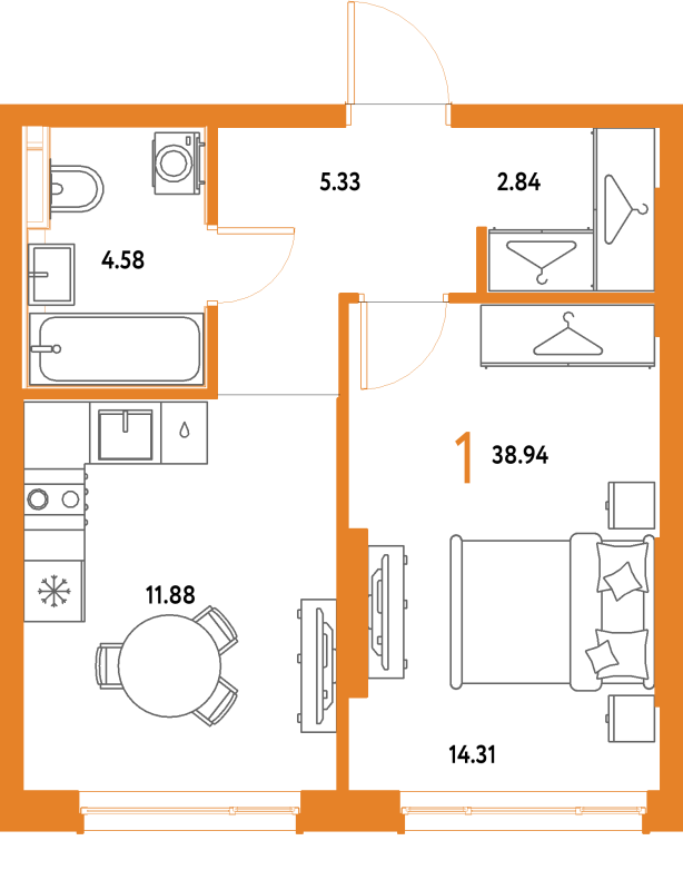 1 ккв 38,9 м²