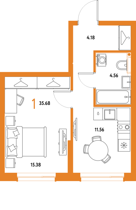 1 ккв 35,7 м²