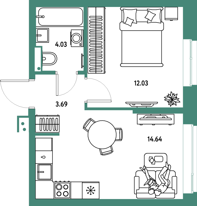 1 ккв 34,4 м²