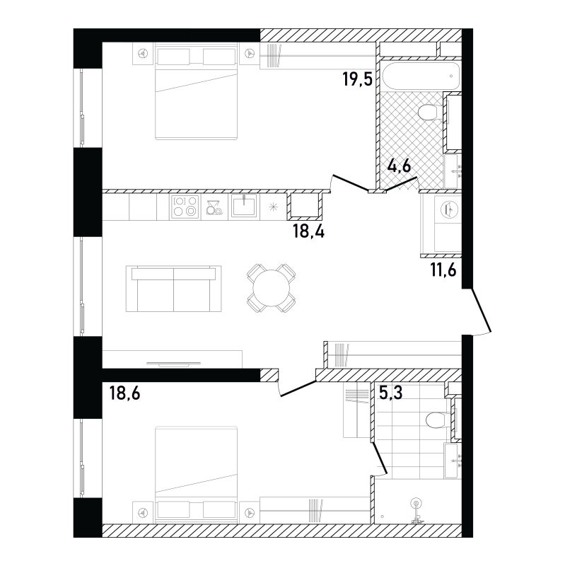 3 ккв (Евро) 77,6 м²