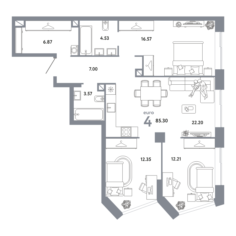 4 ккв (Евро) 85,3 м²
