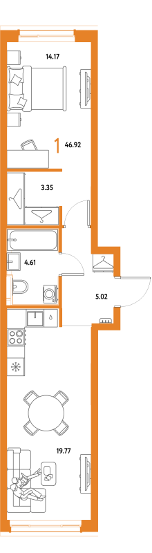 2 ккв (Евро) 46,9 м²