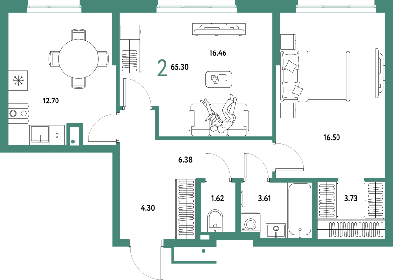 2 ккв 65,3 м²