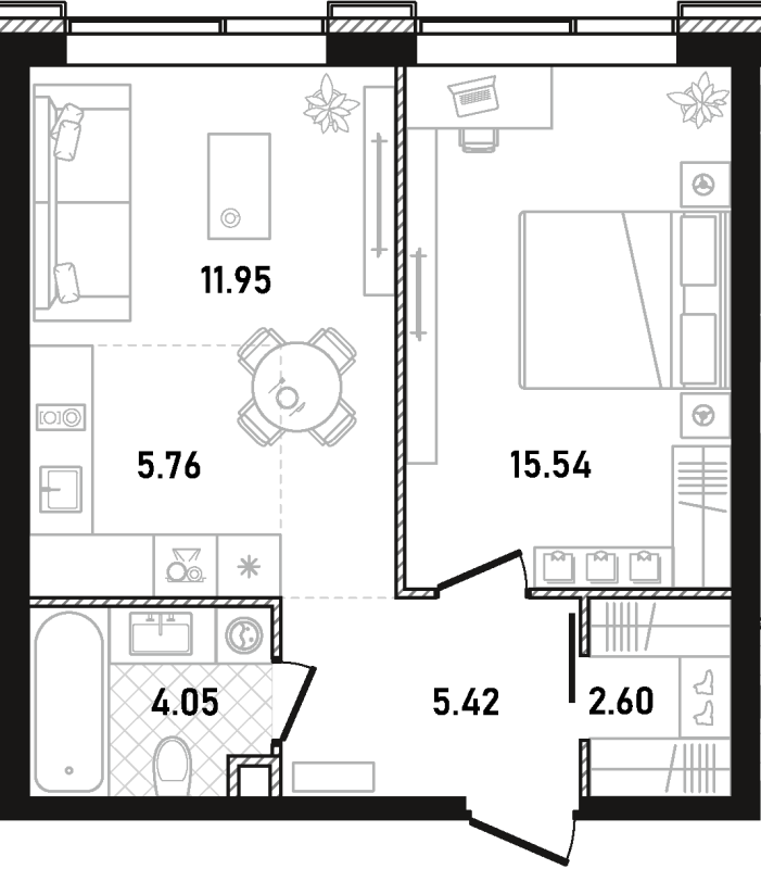 2 ккв (Евро) 45,3 м²