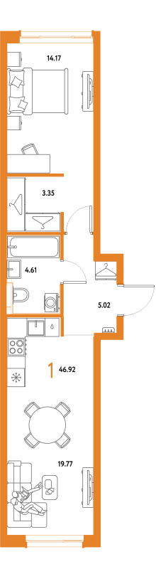 2 ккв (Евро) 46,9 м²