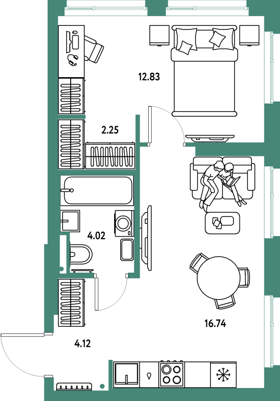 2 ккв (Евро) 40 м²