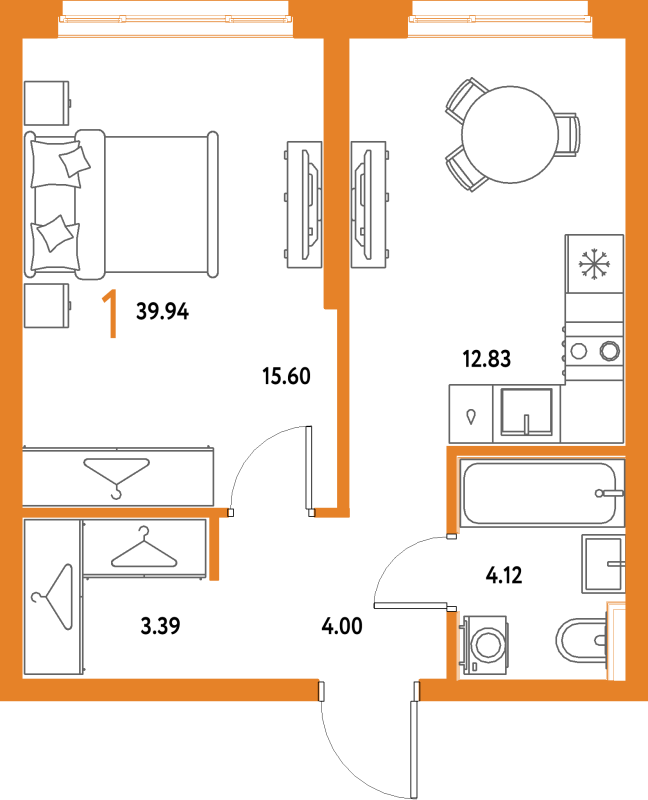 1 ккв 39,9 м²