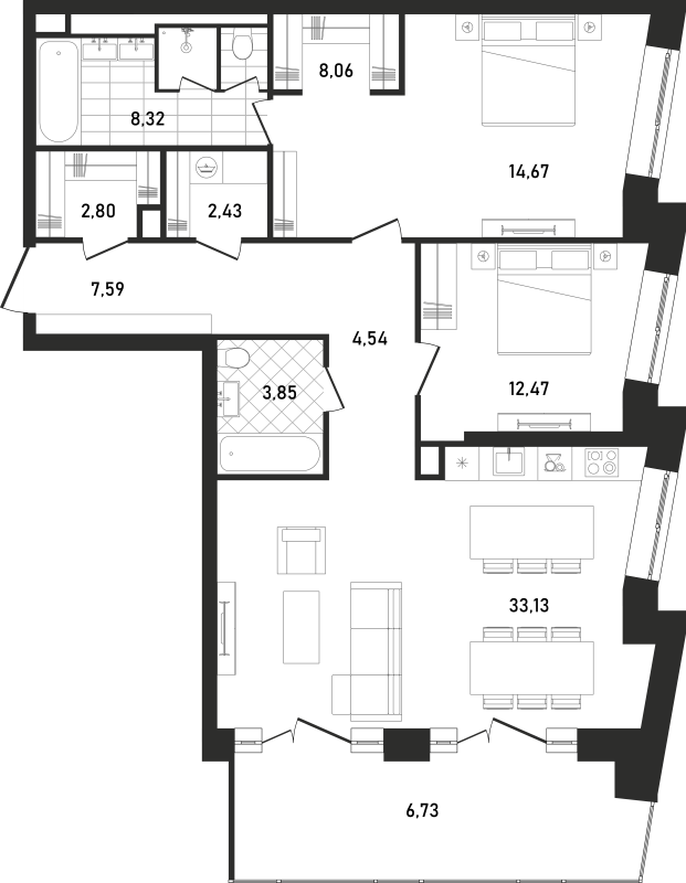 3 ккв (Евро) 111,2 м²