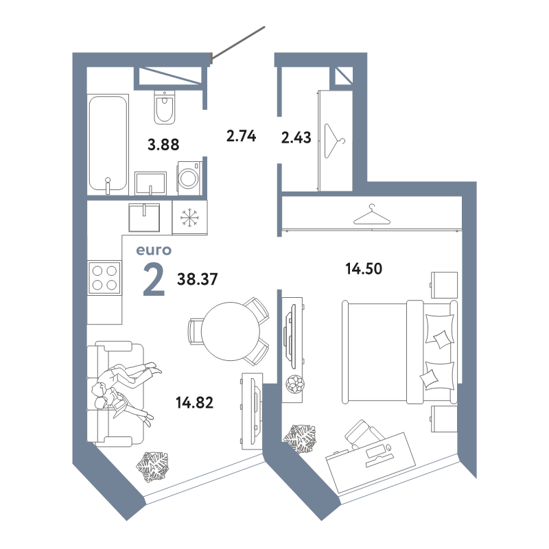 1 ккв 38,4 м²